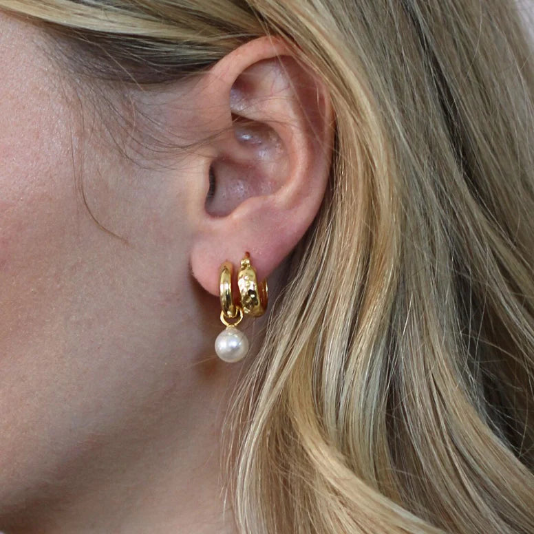 Pearl Charm Mini Hoop Earrings