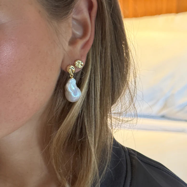 Pearl Dangle Pebble Earrings