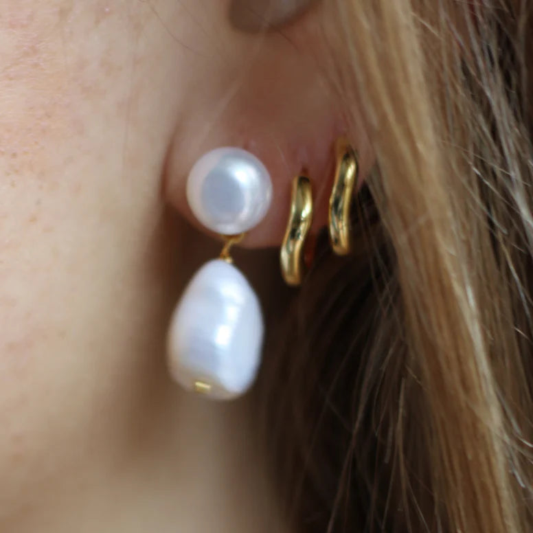 Double Pearl Dangle Stud Earrings