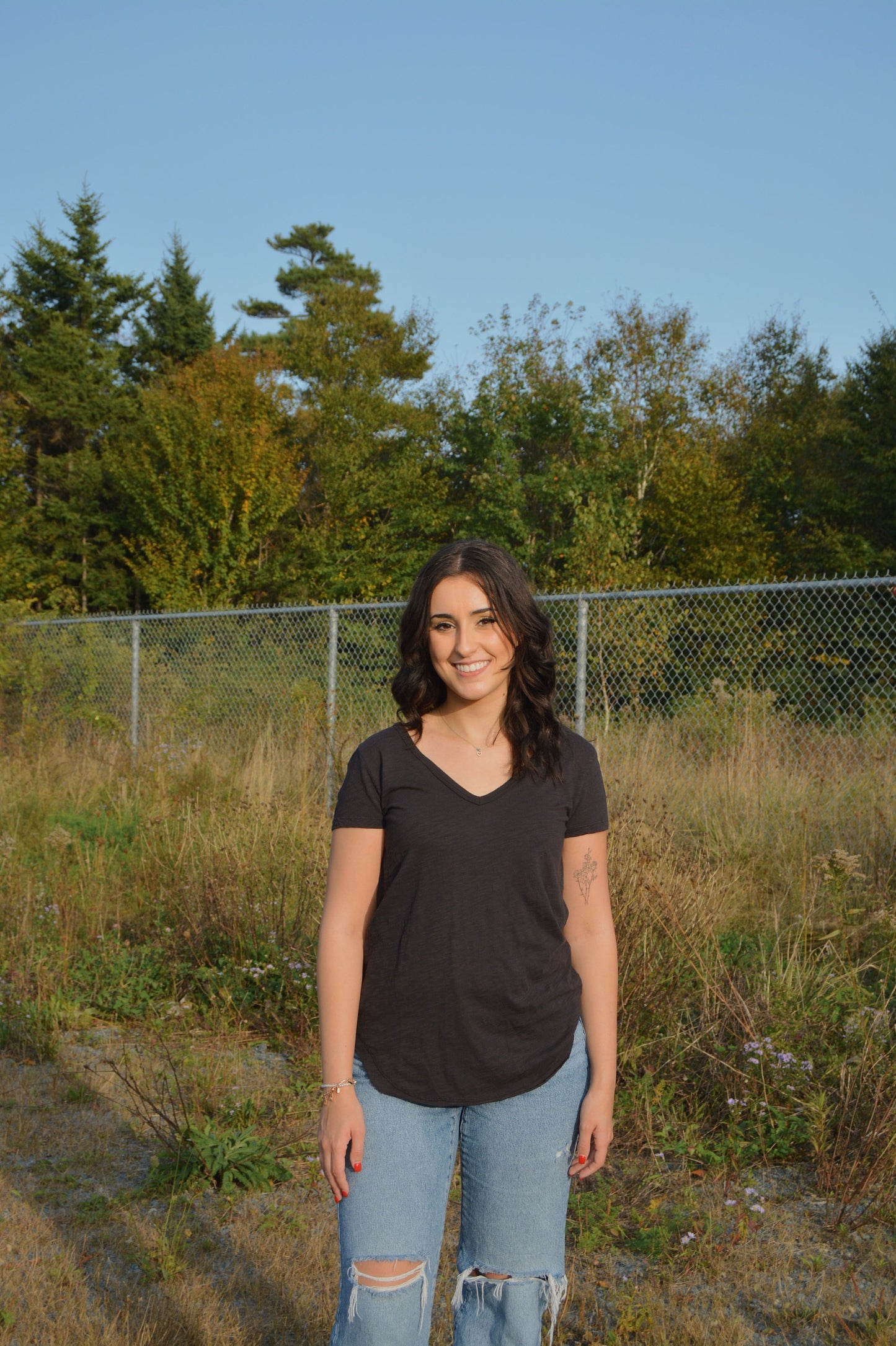 V-Neck Tee with Raw Hem