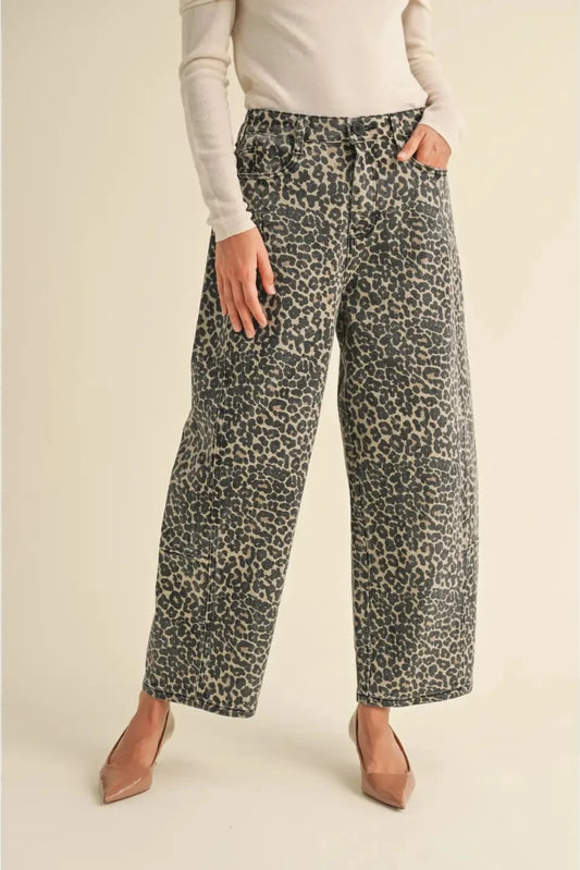 Leopard Barrel Leg Denim