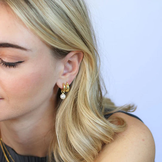 Pearl Charm Mini Hoop Earrings
