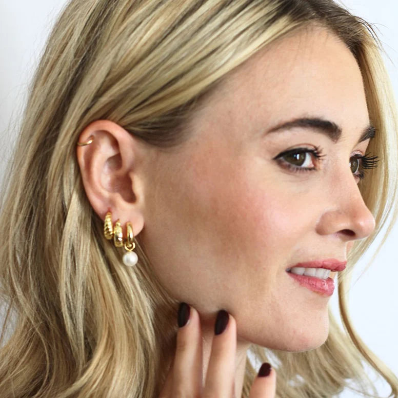 Pearl Charm Mini Hoop Earrings