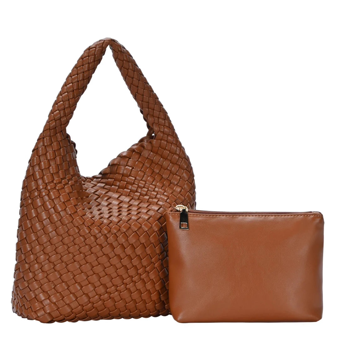 Woven Vegan Leather Tote