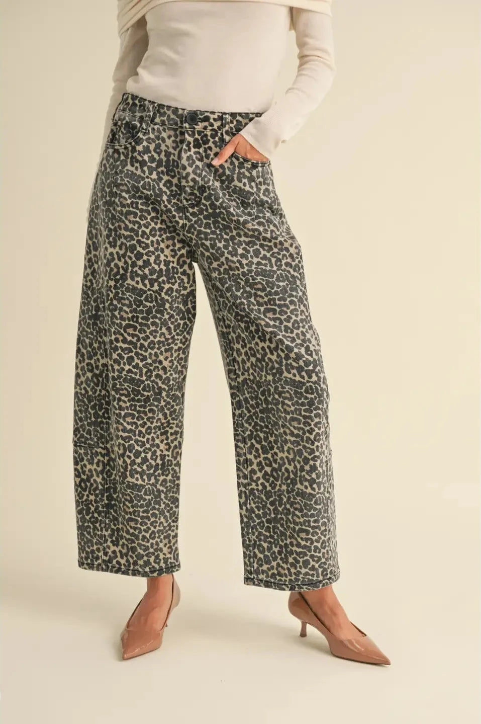 Leopard Barrel Leg Denim