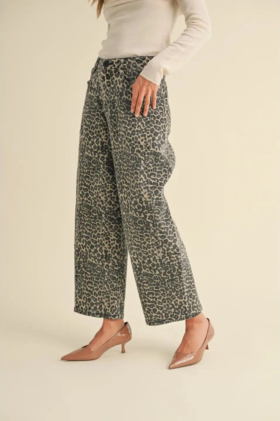 Leopard Barrel Leg Denim