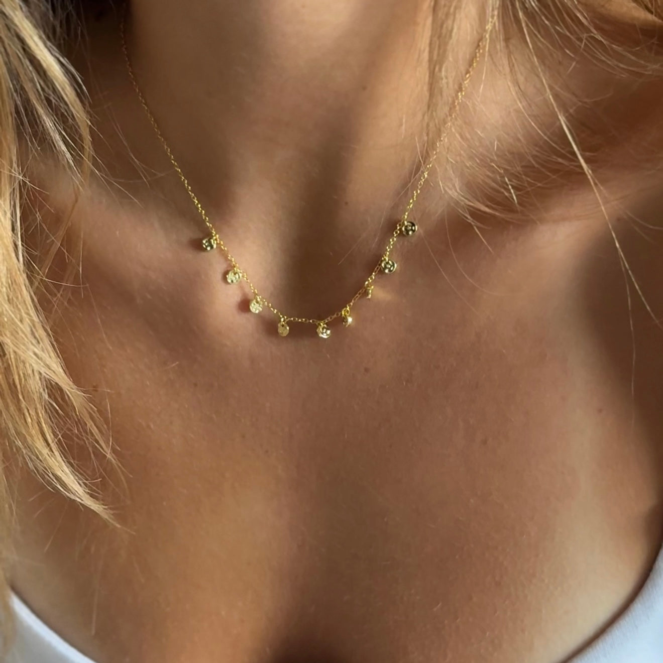 Hammered Disc Station Necklace