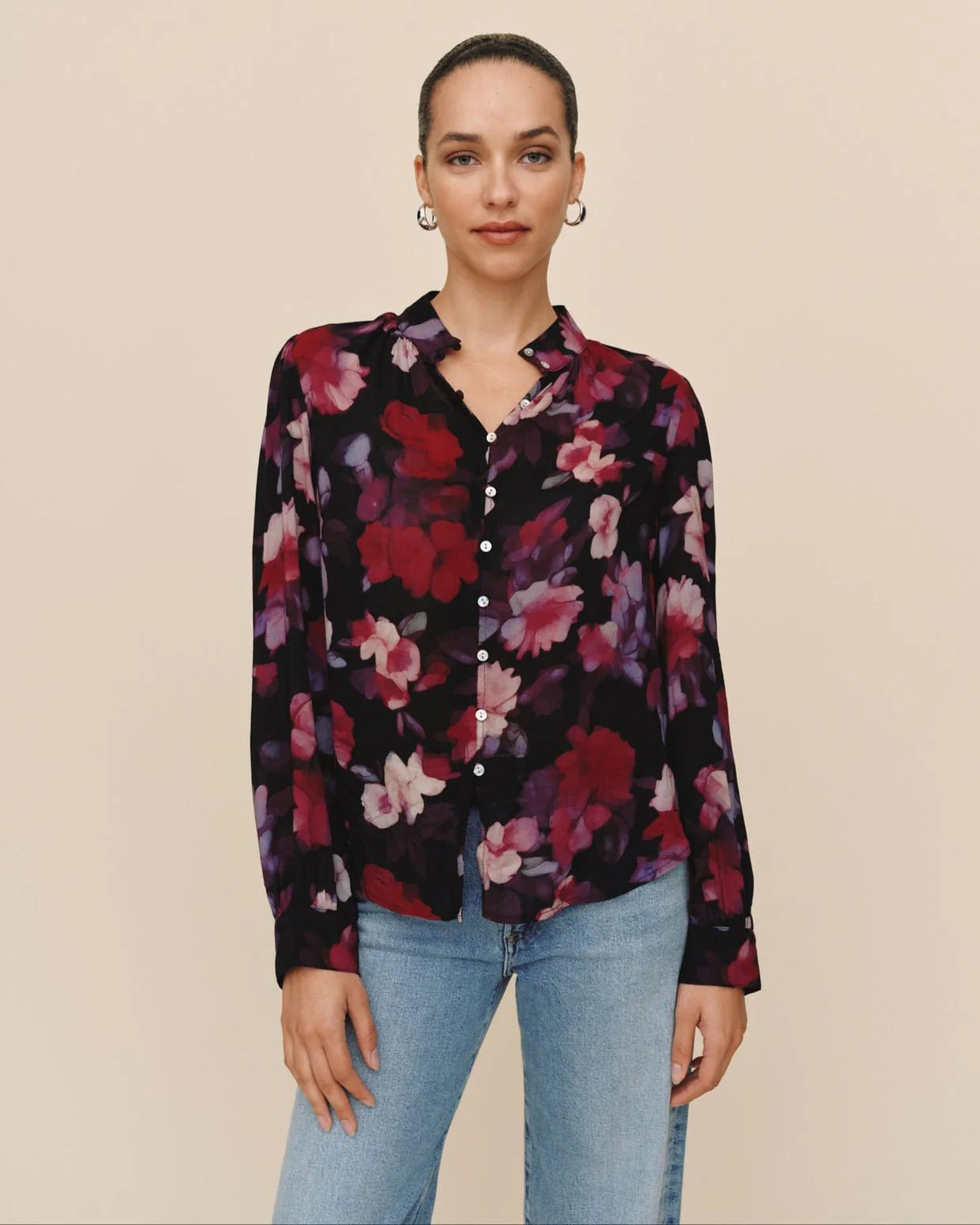 Shirred Button Up Blouse
